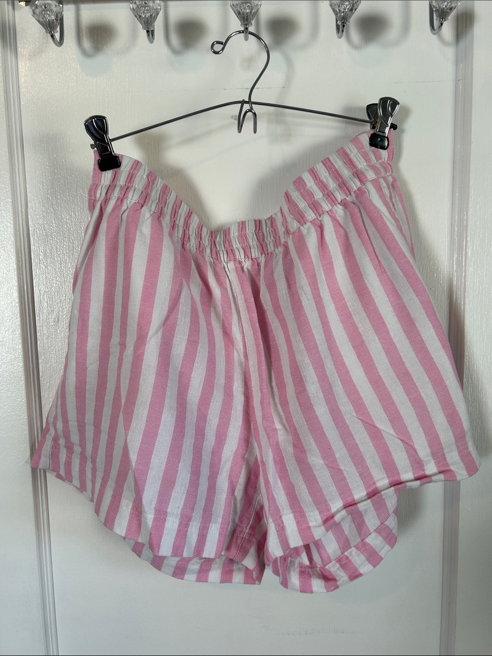 Old Navy Pink and White Striped linen Women’s Elastic-Waist Shorts